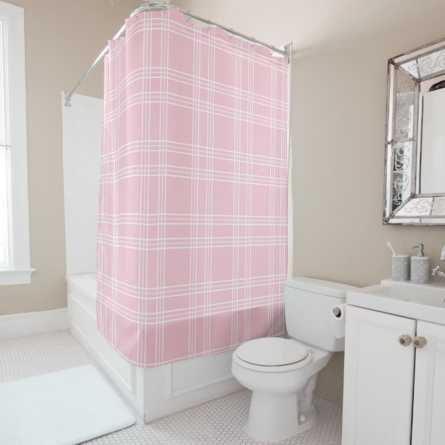 Pink Plaid Tartan Shower Curtain (In Situ)