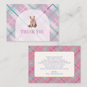 Pink Plaid Teddy Bear Baby Shower Thank You Card
