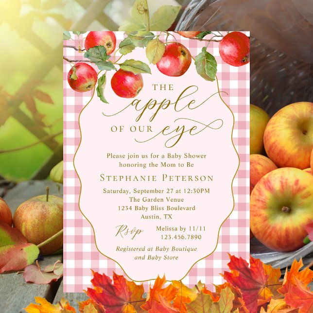 Pink Plaid The Apple Of Our Eye Fall Baby Shower Invitation (Creator Uploaded)