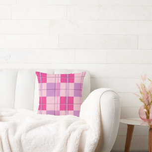 Pink Plaid Throw Pillow Soft Purple Tartan Cushion