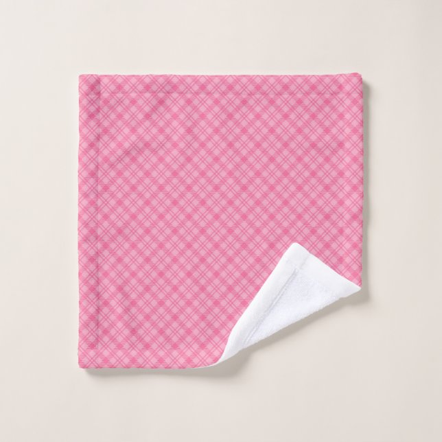 Pink plaid towel set displayed on a wall  (Wash Cloth)