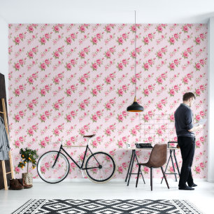 Pink Plaid Vintage Roses Wallpaper