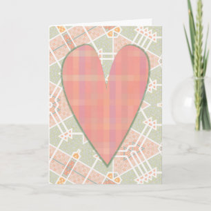 Pink Plaid Vintage Style Heart Valentine's Card