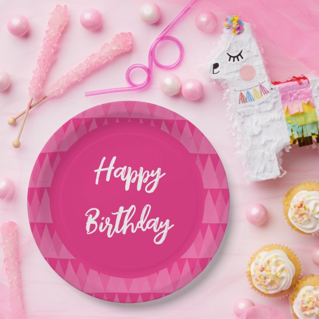 Pink Plain Editable Text Paper Plate (Party)