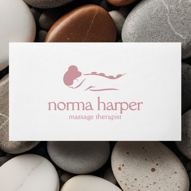 Pink Plain Stone Massage Therapy Wellness Day Spa Business Card (Creator Uploaded)