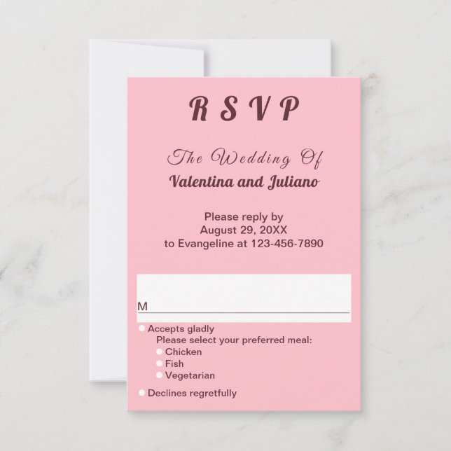 Pink Plain Text Portrait Wedding RSVP (Front)