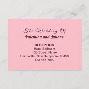 Pink Plain Text Wedding Reception Enclosure Card