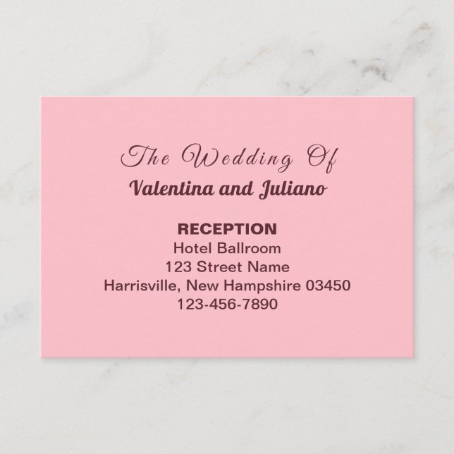 Pink Plain Text Wedding Reception Enclosure Card (Front)