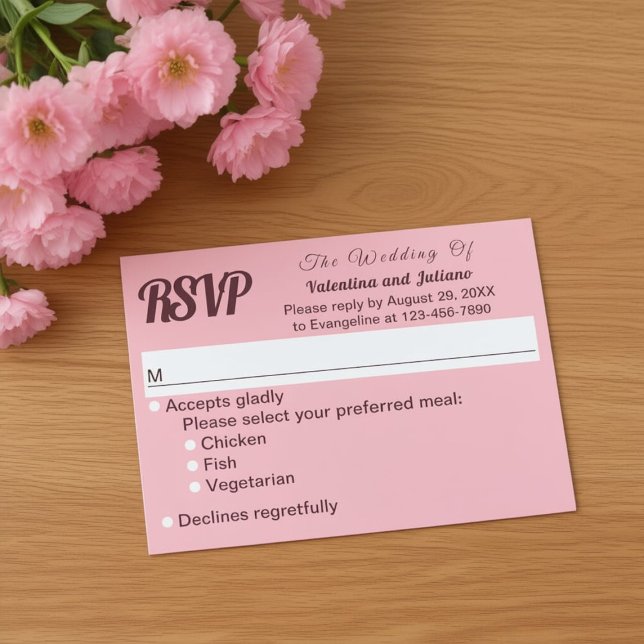 Pink Plain Text Wedding RSVP Card (Creator Uploaded)