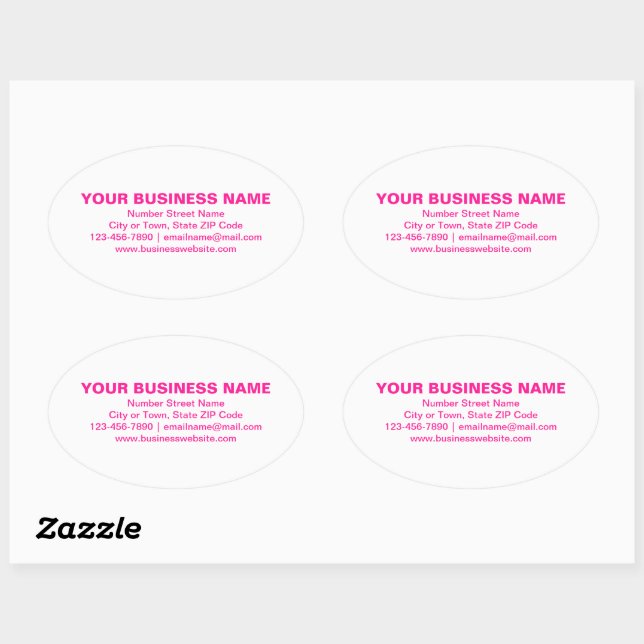 Pink Plain Texts Business Brand on White Oval Sticker (Sheet)