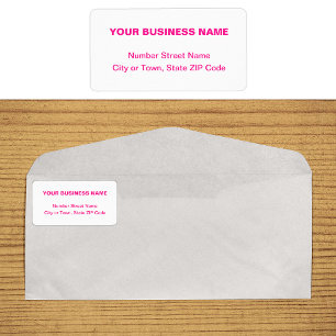 Pink Plain Texts on White Business Address Label