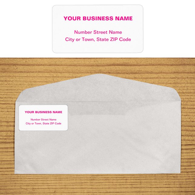 Pink Plain Texts on White Business Address Label (Business address label in pink plain text)