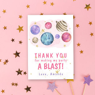 Pink Planets Space Birthday Party Thank You Card
