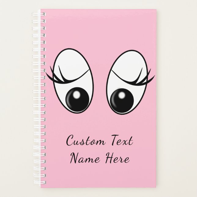 Pink Planner Funny Curious Eyes with Custom Text (Front)