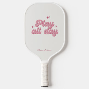 Pink Play All Day Retro Personalised Name Pickleball Paddle
