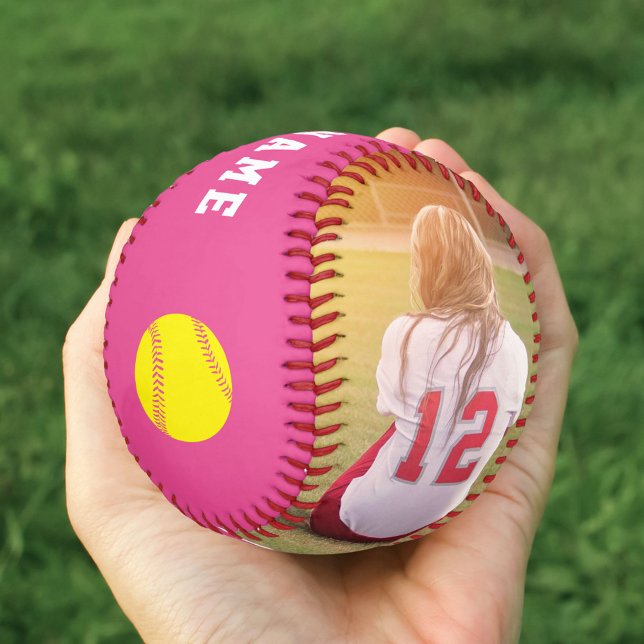 Pink Player Team Number Personalised Photo Softball (Creator Uploaded)