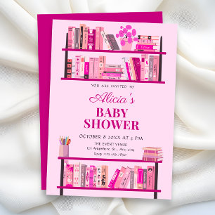 Pink playful books baby shower invitation