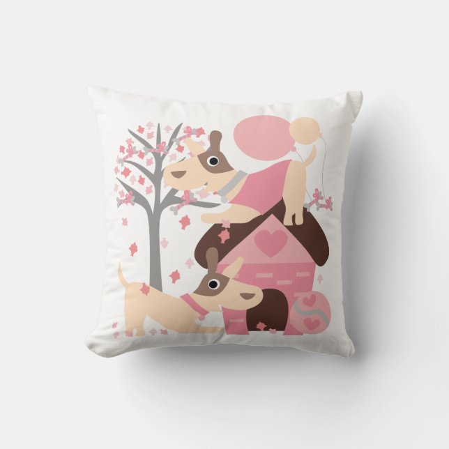 Pink Playful Puppies Pillow (Front)