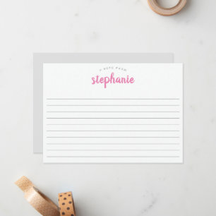 Pink Playful Script, Lined Large Flat Card