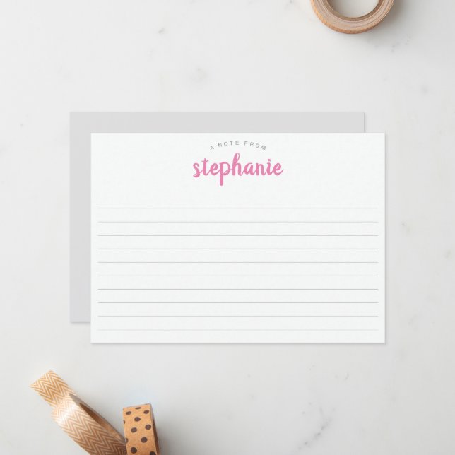 Pink Playful Script, Lined Large Flat Card (Front/Back In Situ)
