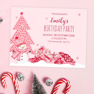 Pink playful winter birthday invitation