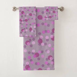 pink, plum and faded purple polka dots bath towel set