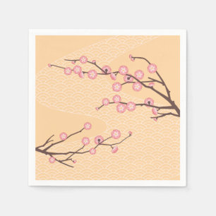 Pink Plum Blossom on Yellow Napkin