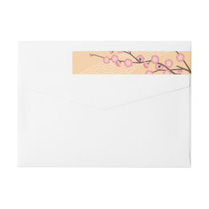 Pink Plum Blossom on Yellow Wrap Around Label