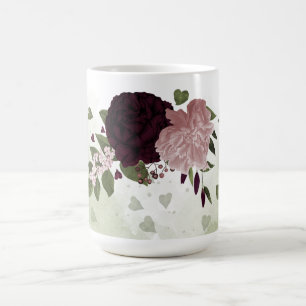 pink plum burgundy flowers greenery coffee mug
