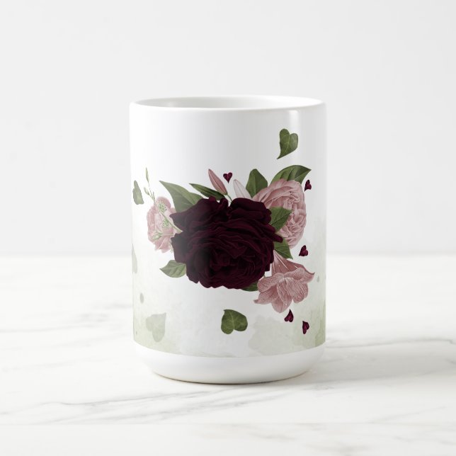 pink plum burgundy flowers greenery coffee mug (Center)