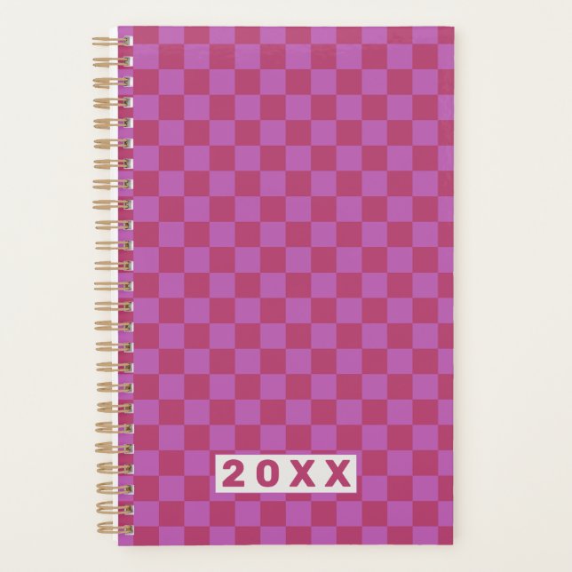 Pink Plum Classic Chequerboard Pattern Planner (Front)