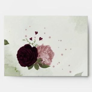 pink & plum flowers green envelope
