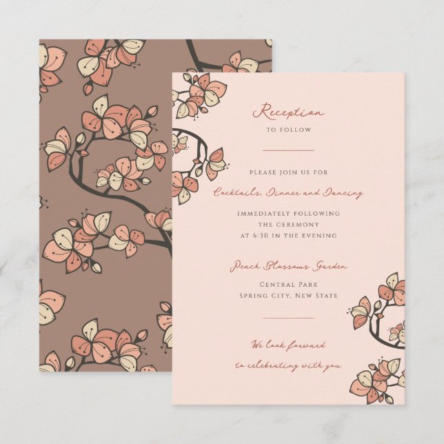 Pink Plum/Peach Blossoms Elegant Engagement Party Enclosure Card (Front/Back)