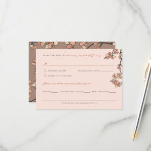 Pink Plum/Peach Blossoms Elegant Floral Wedding RSVP Card