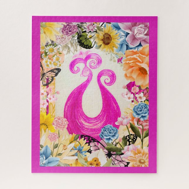 Pink Plum Peacock with colourful flowers Jigsaw Puzzle (Vertical)