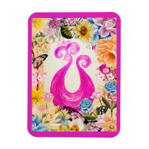 Pink Plum Peacock with colourful flowers Magnet