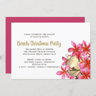Pink Plumeria Beach Christmas Party Invitation