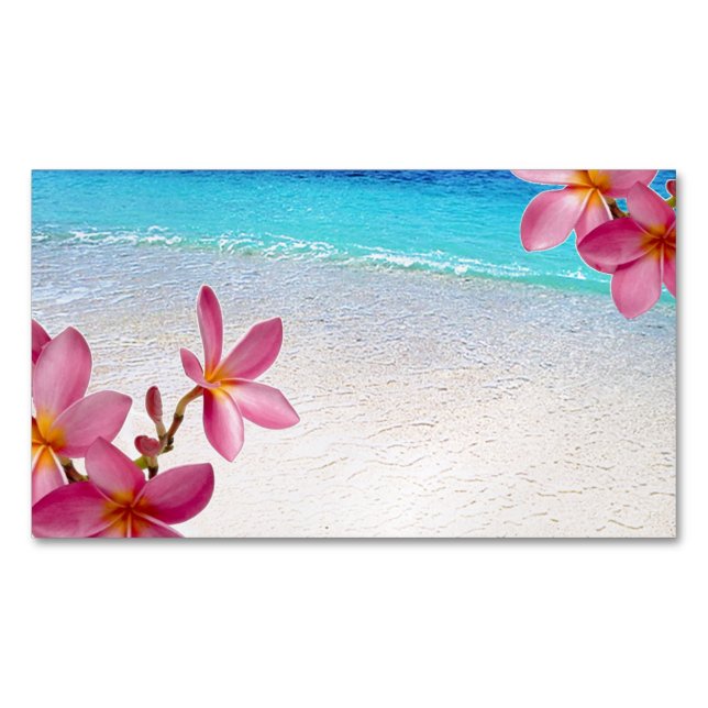 Pink Plumeria Beach House Rental Spa Boutique B&B Magnetic Business Card (Front)