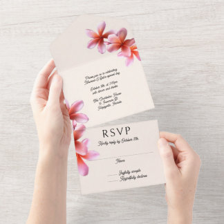 Pink Plumeria Birthday Party All In One Invitation