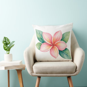 Pink Plumeria Flower Floral throw pillow