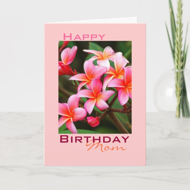 Pink Plumeria Flowers, Birthday Card (Front)