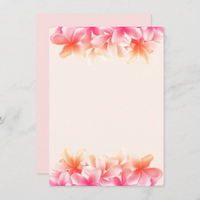 Pink Plumeria Flowers Blank Note Paper Invitation (Front/Back)