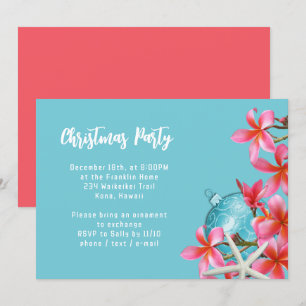 Pink Plumeria Flowers Christmas Party Invitation