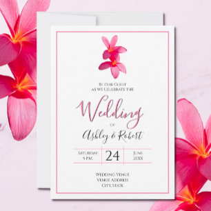 Pink Plumeria Flowers, Modern Wedding Invitation