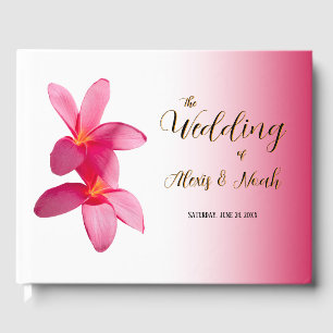 Pink Plumeria Flowers on Pink, Floral, Wedding Guest Book