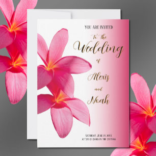 Pink Plumeria Flowers on Pink, Floral, Wedding Invitation