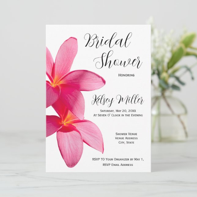 Pink Plumeria Flowers, Tropical, Floral, Bridal Invitation (Standing Front)
