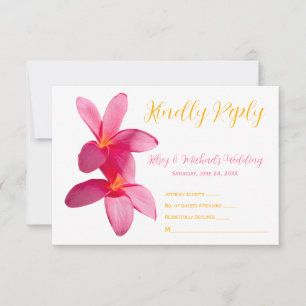 Pink Plumeria Flowers, Tropical, Floral, RSVP Thank You Card
