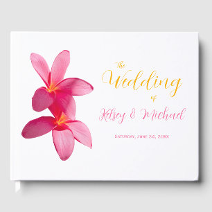 Pink Plumeria Flowers, Tropical, Floral Wedding Guest Book