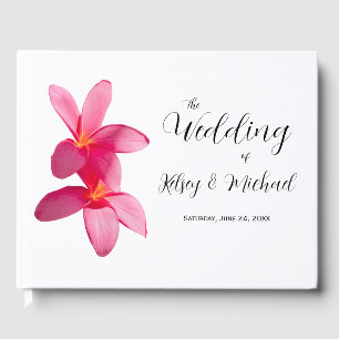 Pink Plumeria Flowers, Tropical, Floral Wedding Guest Book
